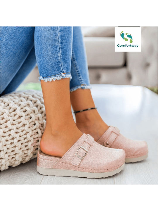 Leather Winter Women's Slippers Pink