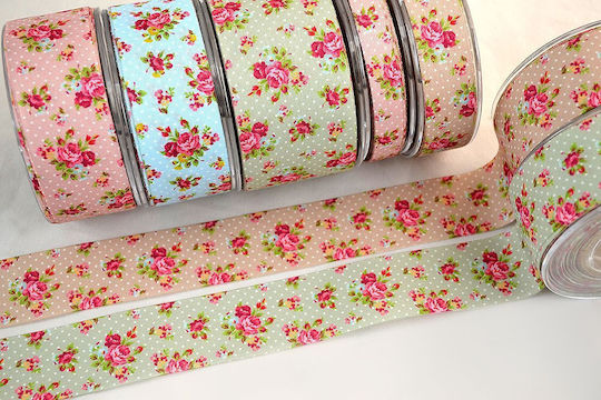 Kappa Decor Fabric Ribbon Floral Green 13mm 25m 1pcs