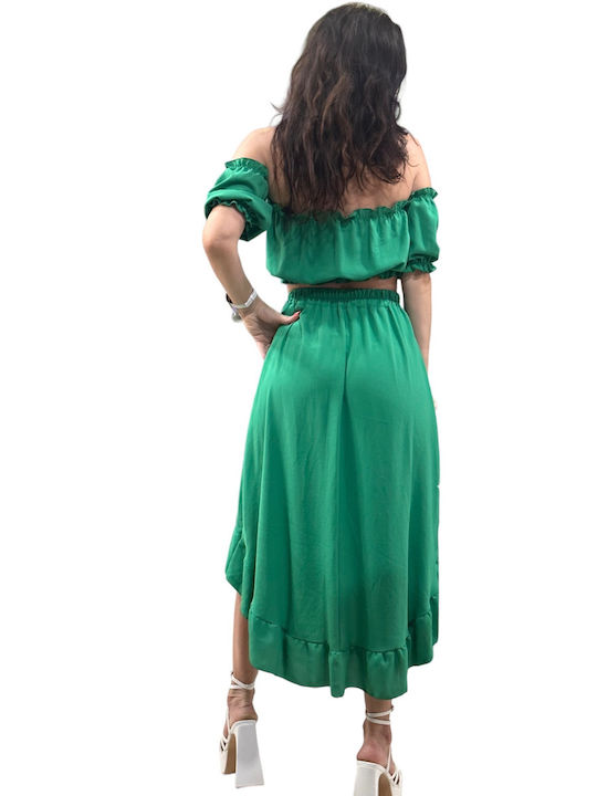 Mohicans Black Line Set with Midi Skirt in Green color