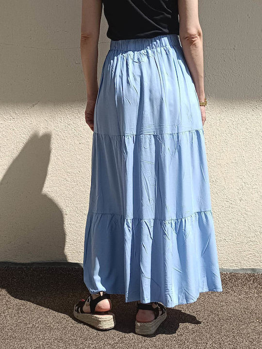 Women's long skirt with buttons light blue (DRE156)