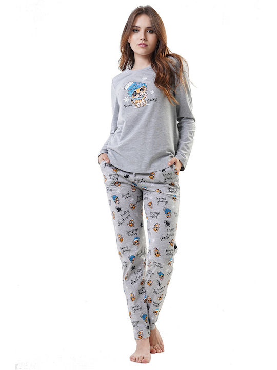 Vienetta Secret Winter Women's Pyjama Set Cotton Gray