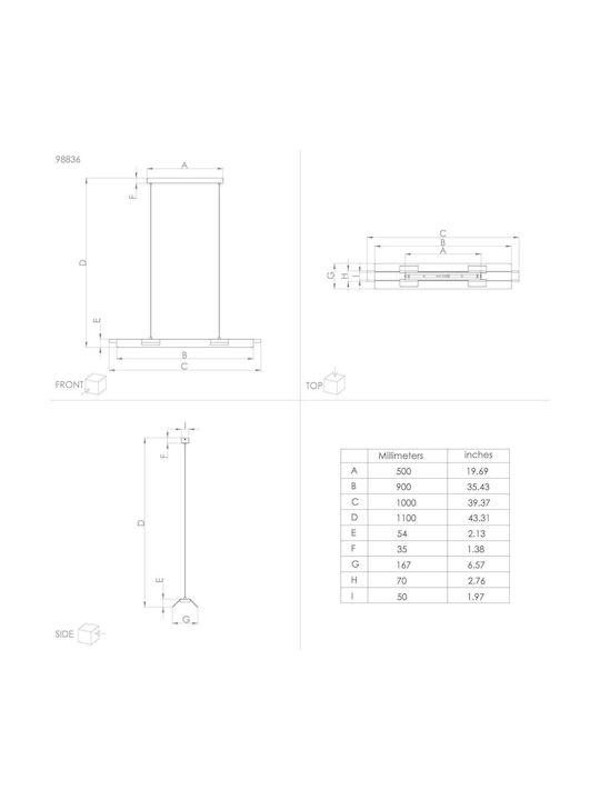 Eglo Ermua Pendant Light Black Rail 100x110cm