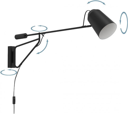Eglo Loreto Classic Wall Lamp with Power Outlet and E27 Socket Black 14x14x35cm