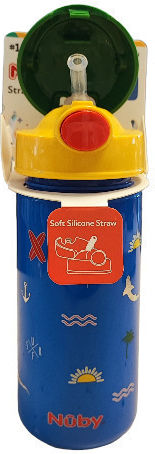 Nuby Taza Surfing Kids Plastic Water Bottle with Straw Blue 540ml