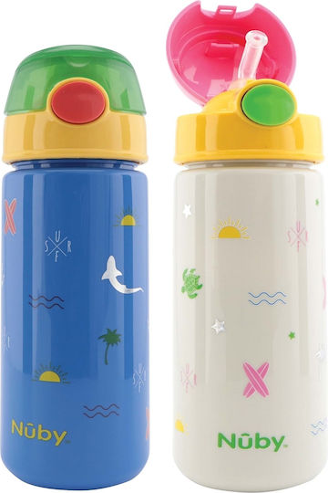 Nuby Taza Surfing Kids Plastic Water Bottle with Straw Blue 540ml
