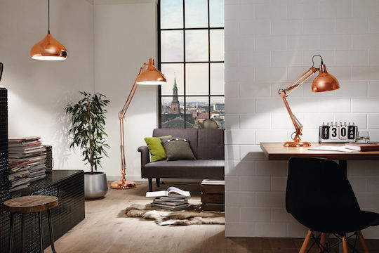 Eglo Borgillio Vintage Floor Lamp H190xW34cm. with Socket for Bulb E27 Copper