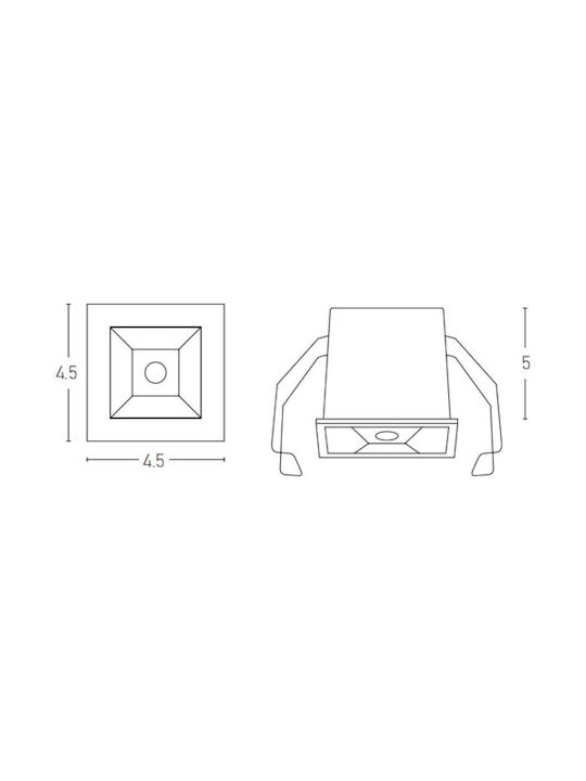 Zambelis Lights Square Metallic Recessed Spot with Integrated LED and Warm White Light White 4.5x4.5cm. 1pcs