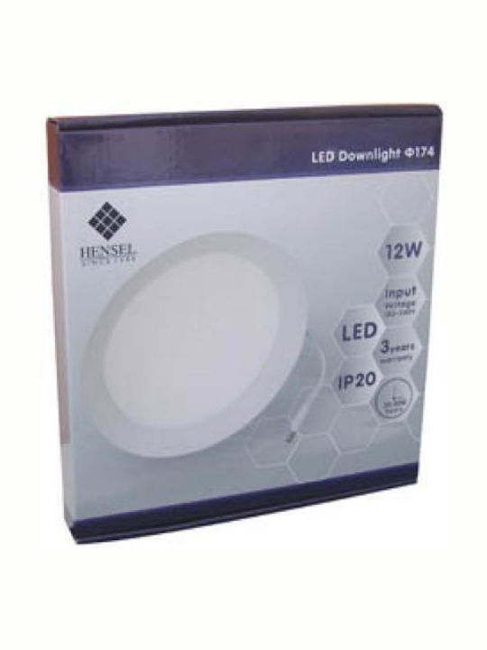 Downlight Rund Vertieft LED Panel 12W mit Warmes Weiß Licht 3000K