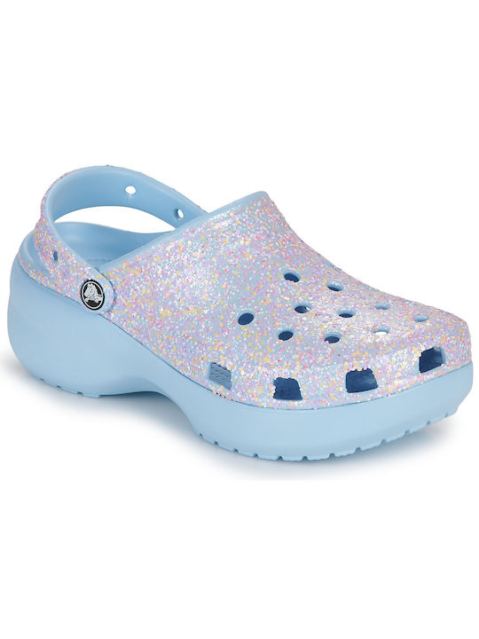 Crocs Classic Platform Glitter Γυναικεία Παπούτσια Θαλάσσης Γαλάζια