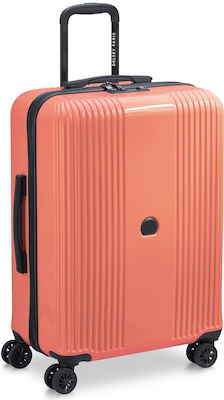 Delsey Ophelie Medium Travel Suitcase Hard Coral Pink with 4 Wheels Height 66cm