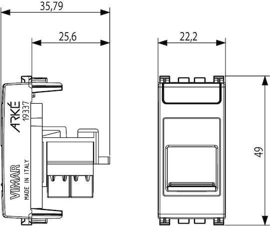 Vimar Μονή Πρίζα Δικτύου RJ45 με Πλαίσιο Τύπου Cat6 σε Γκρι Χρώμα 19337.6