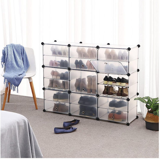 Plastică Suport pentru pantofi cu 9 Rafturi Albă L123xW31xH93cm