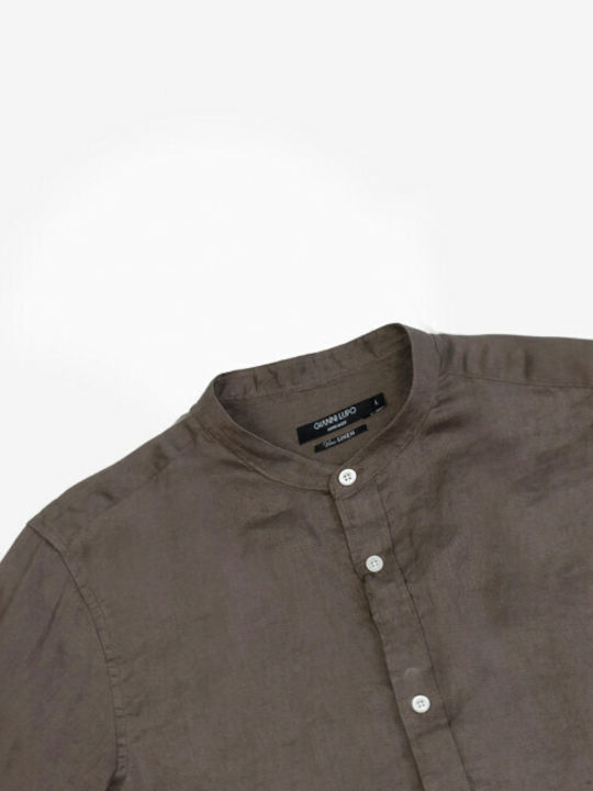 Gianni Lupo Men's Shirt Long Sleeve Linen Mud