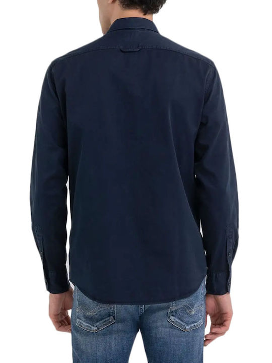 Replay Men's Shirt Long Sleeve Cotton Blue