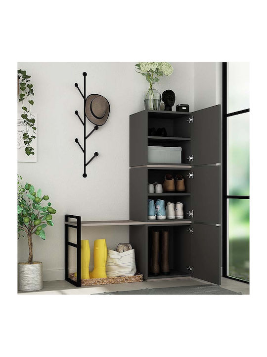 Mello Entry Furniture with Hanger / Shoe Rack & Wardrobe Charcoal 109x39x149cm