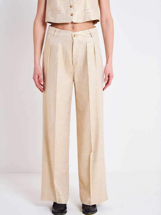 Vicolo Women's Linen Trousers Beige