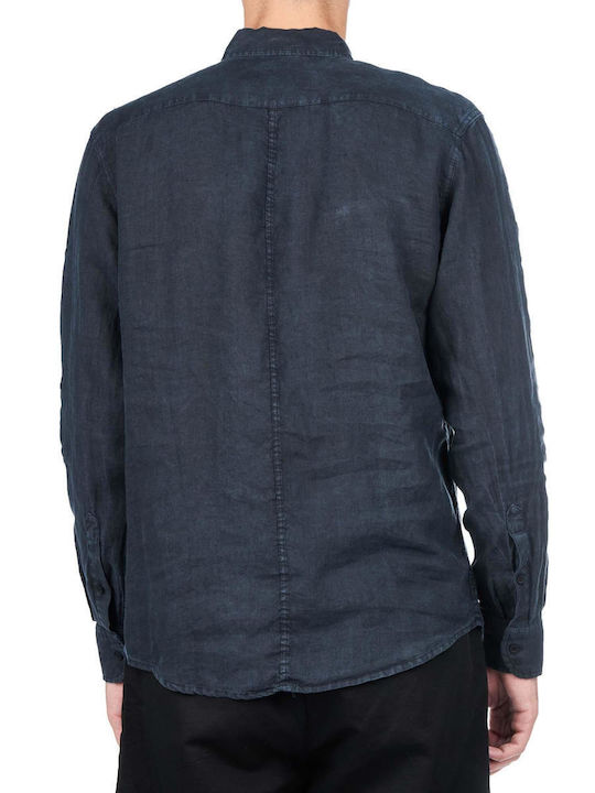 Dirty Laundry Herrenhemd Overshirt Langärmelig Leinen Marineblau