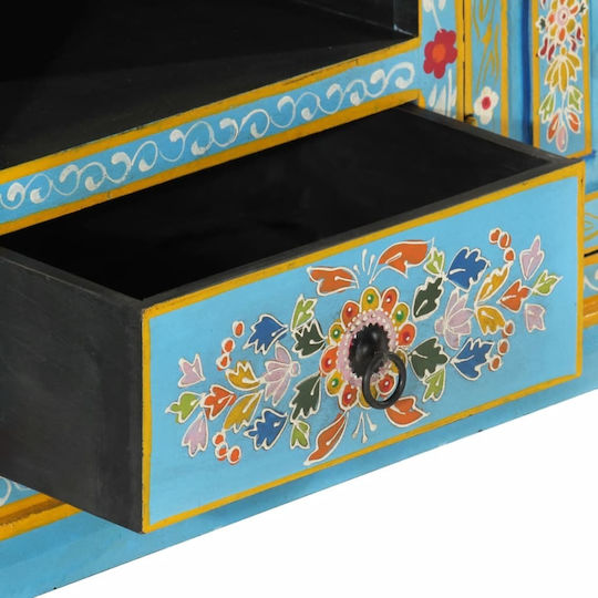Stand TV Din Lemn Masiv Albastru L110xA30xÎ40cm