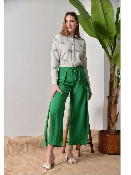 Chica loca fashion Femei Bumbac Pantaloni largi Verde