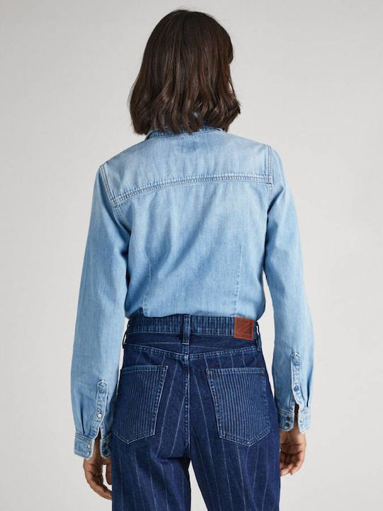 Pepe Jeans Women's Denim Long Sleeve Shirt Blue
