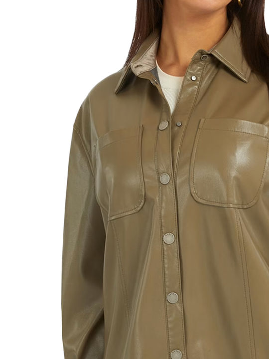Women's Leather Long Sleeve Shirt Brown