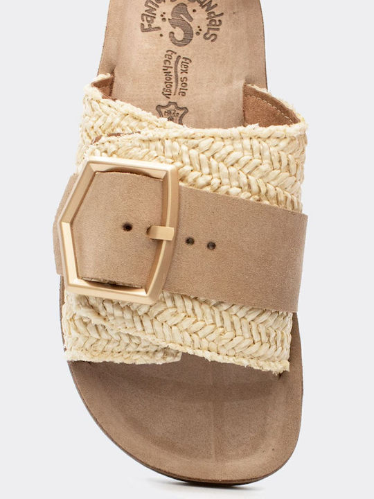 Korina Leather Women's Flat Sandals Vanilla Raffia