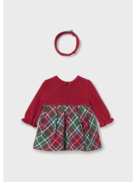 Children's Dress Long Sleeve Checked Set with Accessories Burgundy