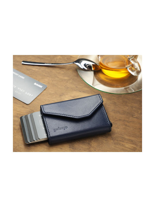 Pularys Men's Leather Card Wallet with RFID Blue