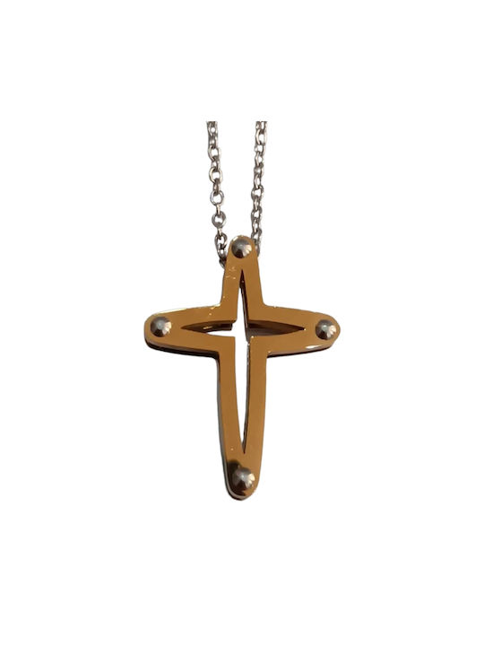 One Men's Cross from Gold Plated Steel with Chain