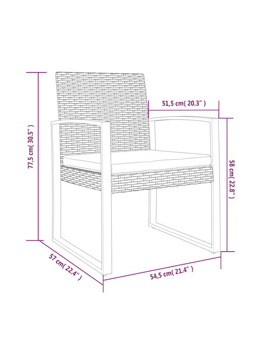 Outdoor Chair Rattan Gray with Cushion 2pcs 54.5x57x77.5cm