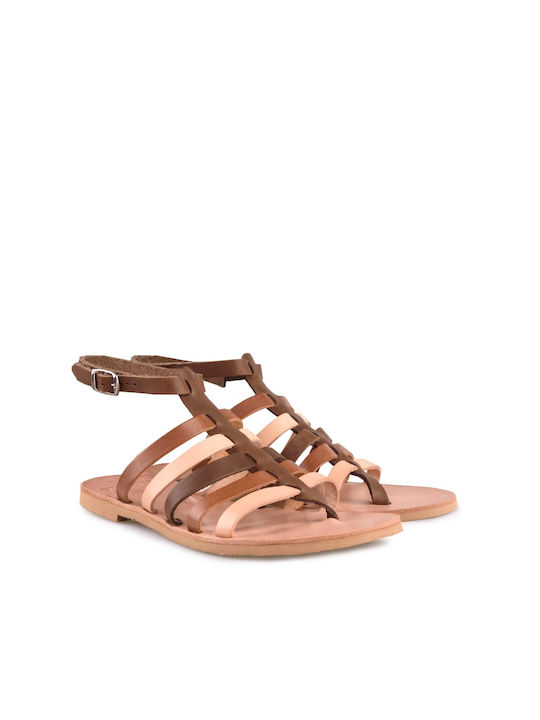 I Love Sandals Ithaca Leather Women's Flat Sandals with Strap in Brown Color