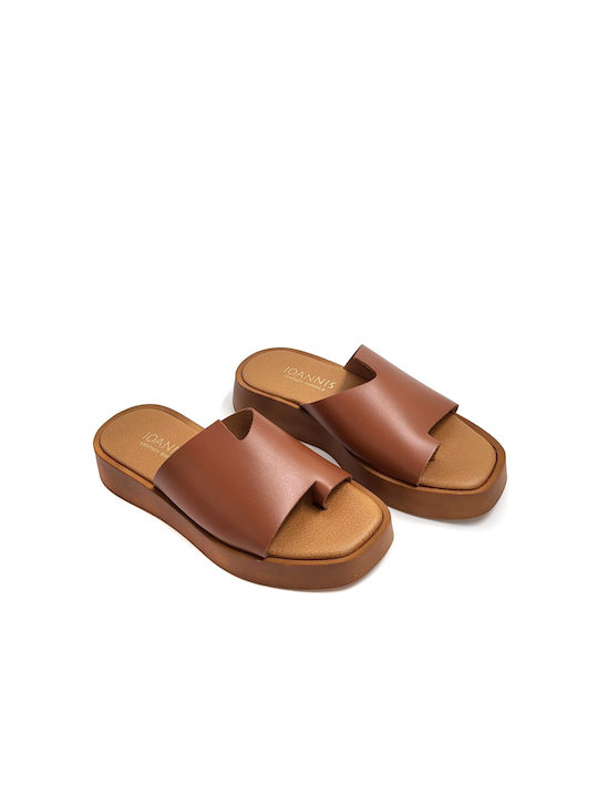 Ioannis Flatforms Leather Women's Sandals Tabac Brown