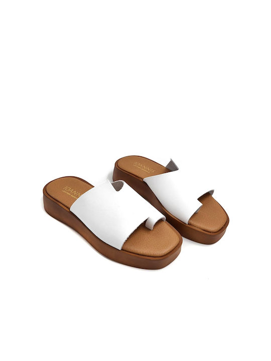 Ioannis Leather Women's Flat Sandals Flatforms in White Color