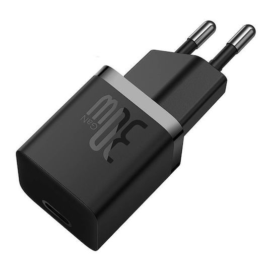 Baseus Charger Without Cable GaN with USB-C Port 30W Blacks (Gan5)