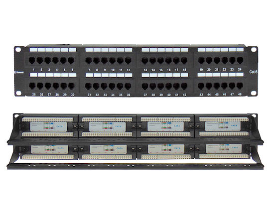 Safewell Patch Panel Unshielded για Rack 2U 19" 48 Θυρών cat6 Μαύρο