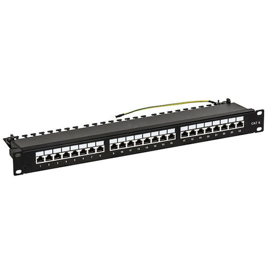 Patch Panel για Rack 1U 19" 24 Θυρών cat6 με Οδηγο Καλωδιων SUT Μαύρο