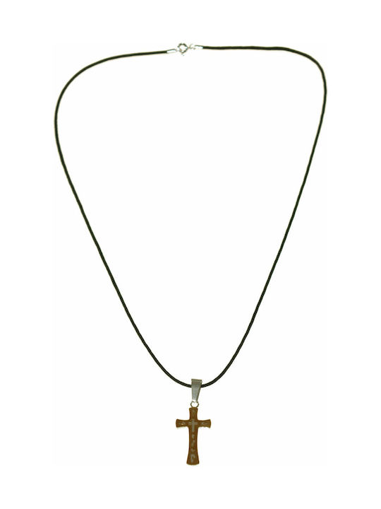 Bizoutaki Cross from Gold Plated Steel with Cord