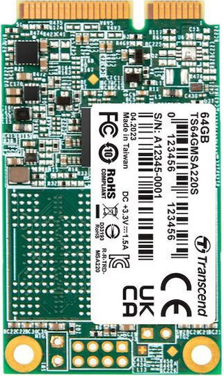 Transcend MSA220S SSD 64GB τύπου mSATA με σύνδεση SATA III TS64GMSA220S