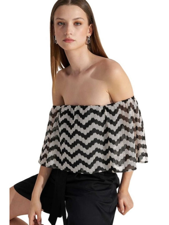 Ale - The Non Usual Casual Women's Summer Blouse Off-Shoulder with 3/4 Sleeve Black