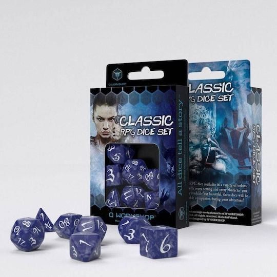 Q Workshop Dungeons & Dragons Classic RPG Dice Set Dice Cobalt & White 7pcs SCLE85