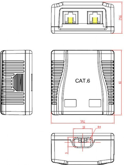Cablexpert Double External Network Socket RJ45 Cat6 Type in White Colour NCAC-2U6-01