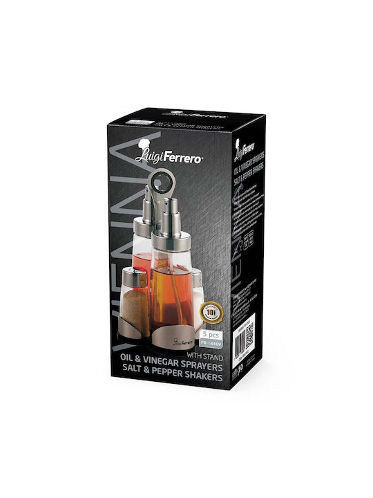 Luigi Ferrero Oil & Vinegar Set with Salt & Pepper made of Stainless Steel with Flow 60ml