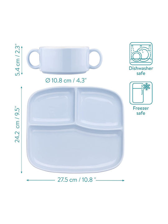 Navaris Ceramic Dessert Divided Serving Plate with 3 Slots Blue