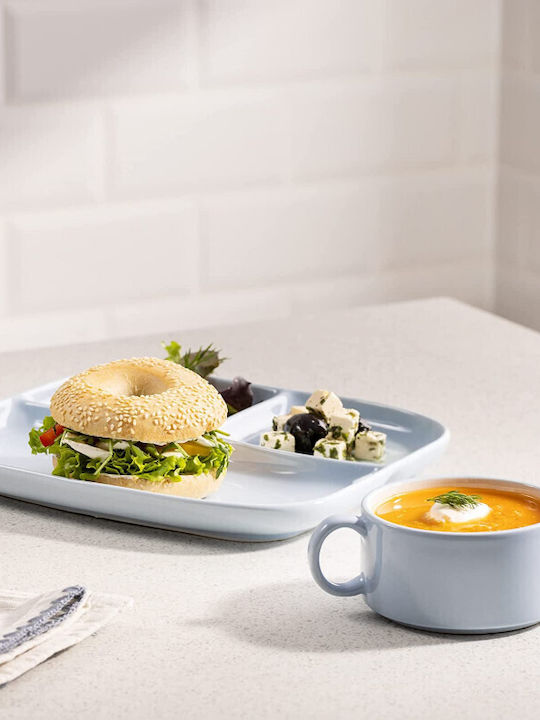 Navaris Ceramic Dessert Divided Serving Plate with 3 Slots Blue