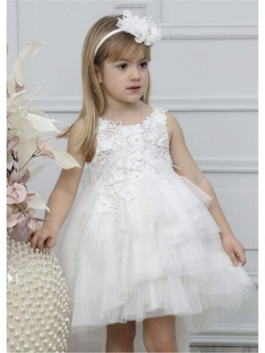 Mi Chiamo White Taufset Kleidung mit Haar-Accessoires & Kleid aus Tüll 2Stück
