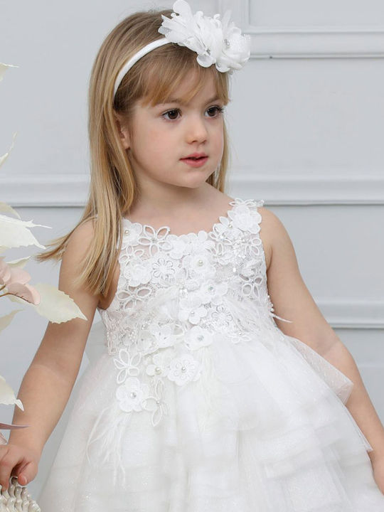 Mi Chiamo White Taufset Kleidung mit Haar-Accessoires & Kleid aus Tüll 2Stück