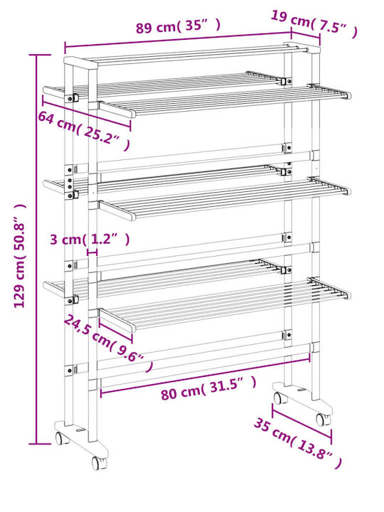 vidaXL Folding Floor Clothes Drying Rack Made of Aluminum with 36m Hanging Length