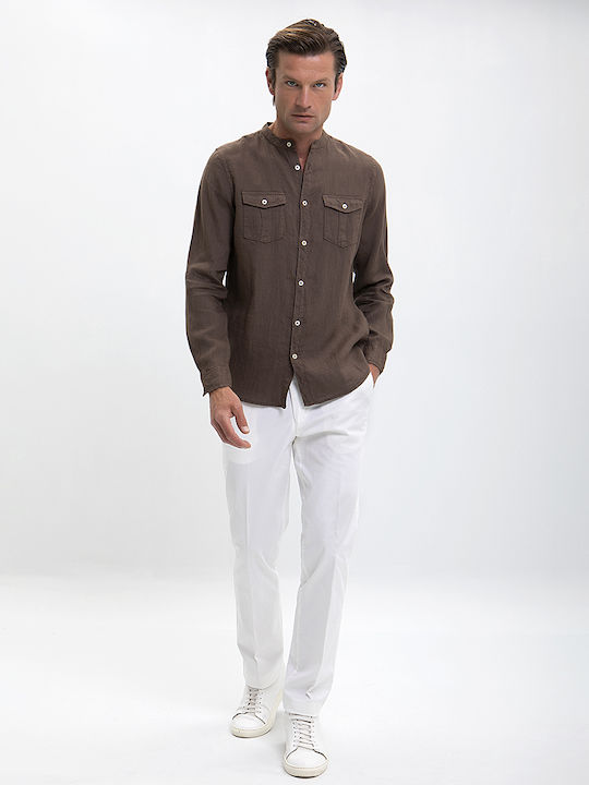 Markup Men's Shirt Long Sleeve Linen Brown