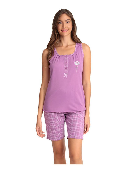 Lydia Creations Summer Women's Pyjama Set Cotton Purple