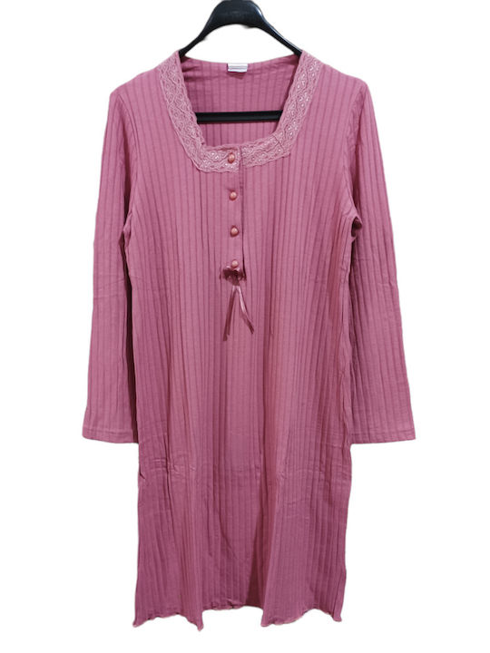 Odyssey Winter Women's Cotton Robe with Nightdress Pink